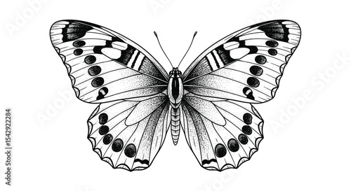 The Intricate Patterns and Delicate Beauty of a Black and White Butterfly Illustration