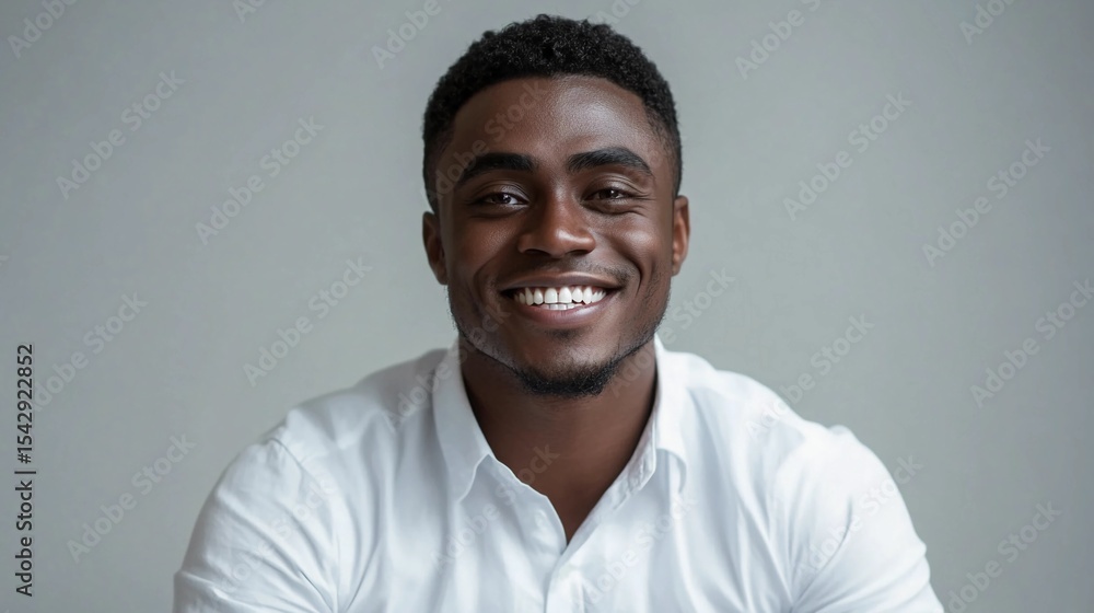 Fototapeta premium Man Smiling in White Shirt