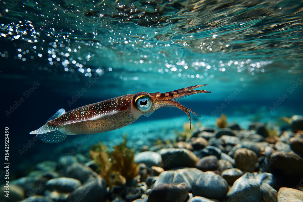 Naklejka premium cuttlefish underwater in the sea