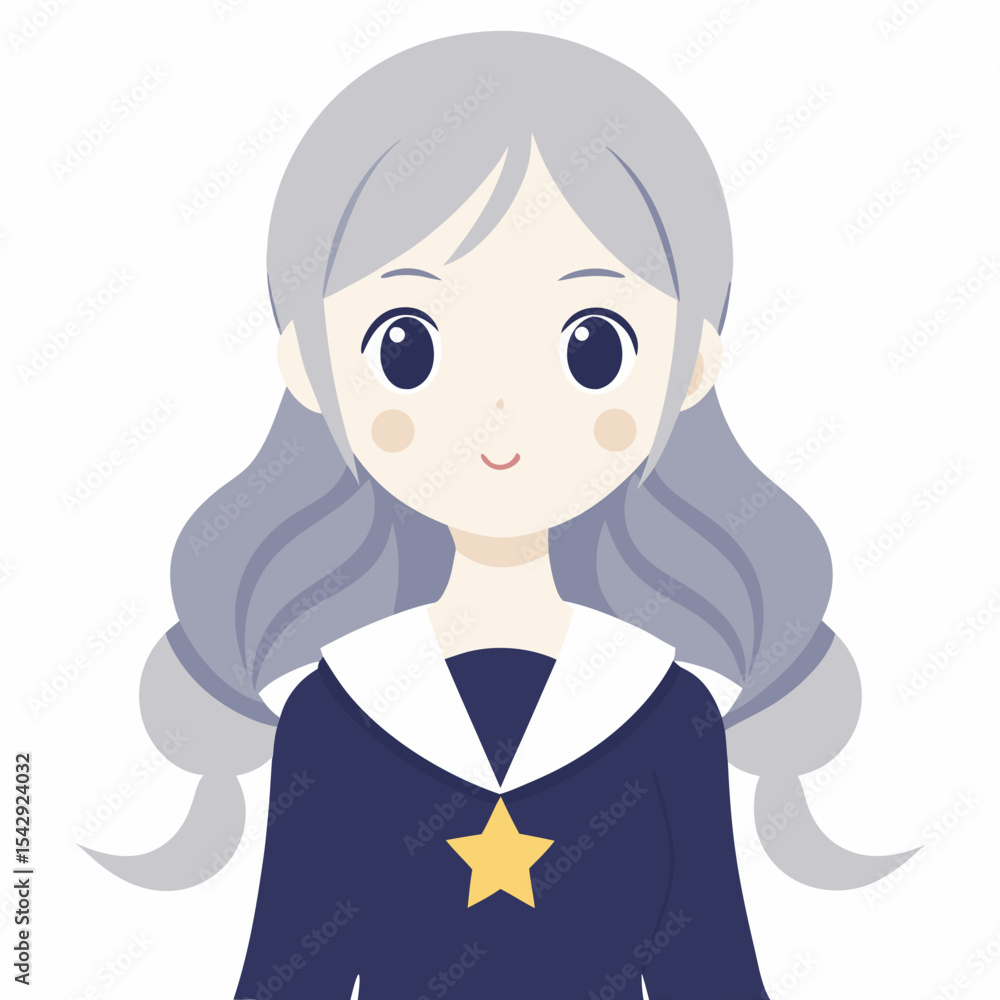 Adorable Anime Girl with Silver Hair and Sailor Uniform A Cute Illustration Adorable Anime Girl with Silver Hair and Sailor Uniform A Cute Illustration