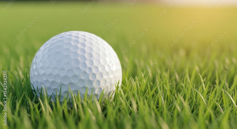 White Golf Ball Resting On Green Grass White Golf Ball Resting On Green Grass