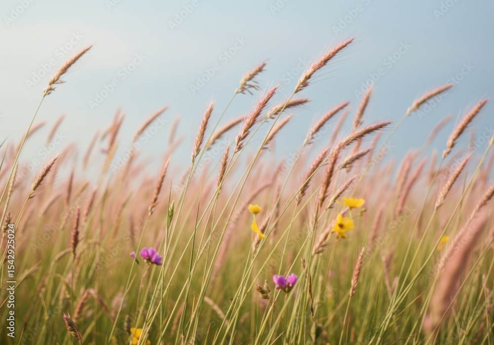 Fototapeta premium Grasses and wildflowers swaying gently in the breeze