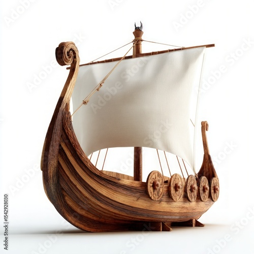 Detailed Wooden Viking Longship Model