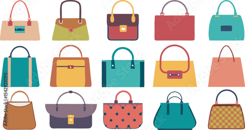 A vibrant collection of women's handbags featuring diverse styles and colors, perfect for adding flair to any fashion look.