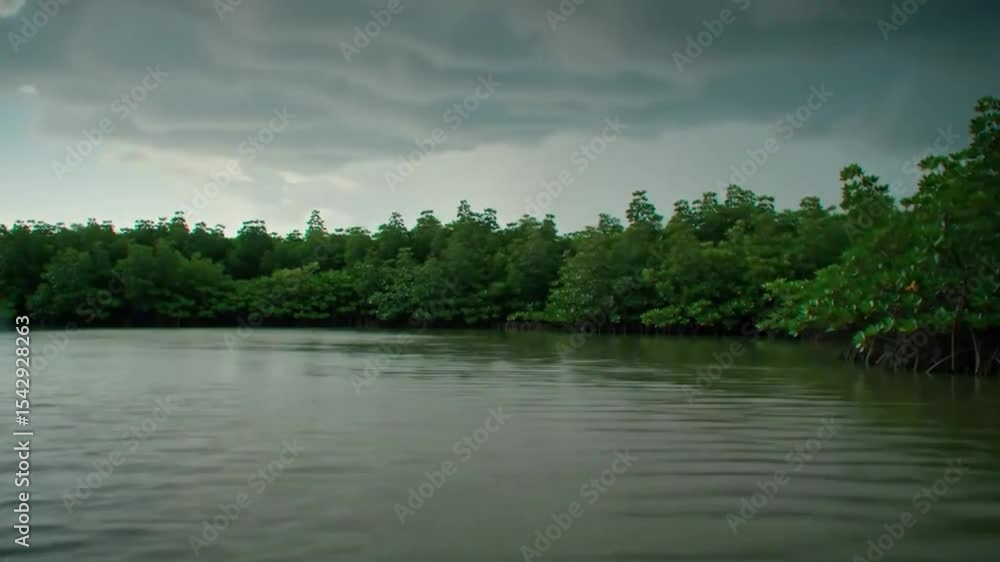 Calm river with lush green forest Calm river with lush green forest