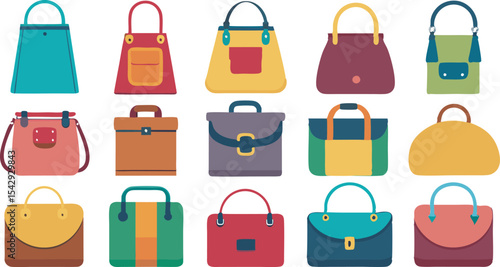 A vibrant collection of women's handbags featuring diverse styles and colors, perfect for adding flair to any fashion look.