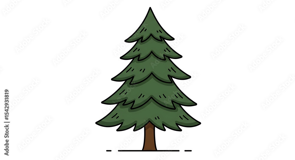 Standing Evergreen Tree Illustration Isolated on White Standing Evergreen Tree Illustration Isolated on White