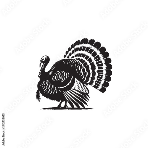 Rustic Wild Turkey Vector Silhouette Illustration – Striking Forest Bird in Profile with Distinct Feathers, Ideal for Wildlife Prints, Farm Logos, Country Artwork, and Outdoor Branding