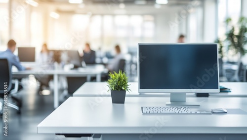 Wallpaper Mural Modern Office Workspace With Computer And Plant Torontodigital.ca