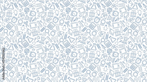Seamless pattern of school supplies and educational objects in a doodle style on a white background