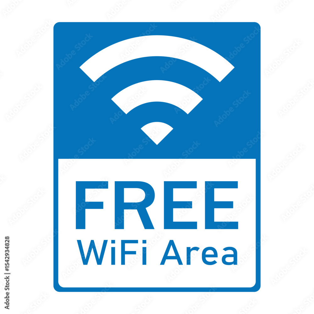Blue free WiFi icon. Wireless internet access symbol for public areas. Wi-Fi signal network sign. Blue free WiFi icon. Wireless internet access symbol for public areas. Wi-Fi signal network sign.