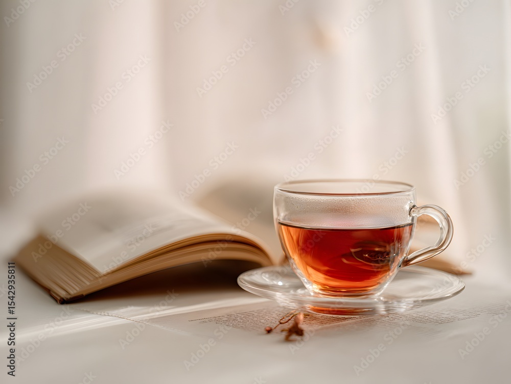 Glass teacup with book Glass teacup with book