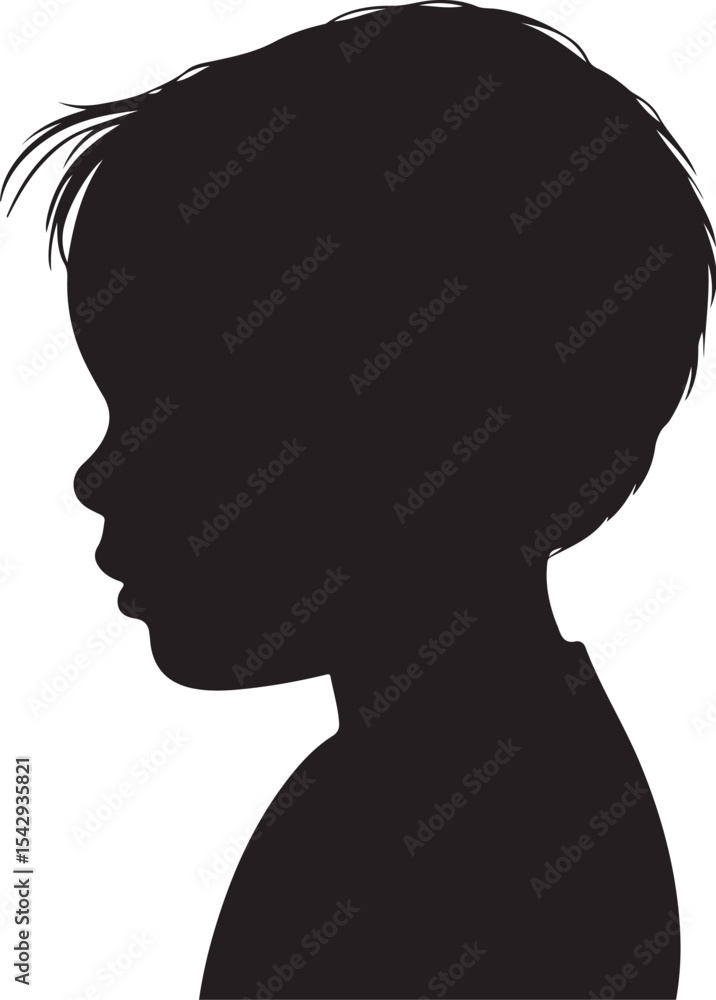 Silhouette of a Young Boy in Profile View on White Background , Vector Child Outline Illustration for Design Use Silhouette of a Young Boy in Profile View on White Background , Vector Child Outline Illustration for Design Use