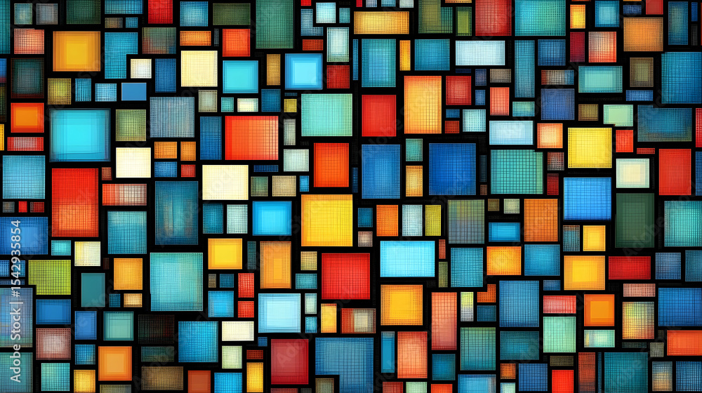 Fototapeta premium Colorful square mosaic pattern abstract geometric background vibrant digital illustration