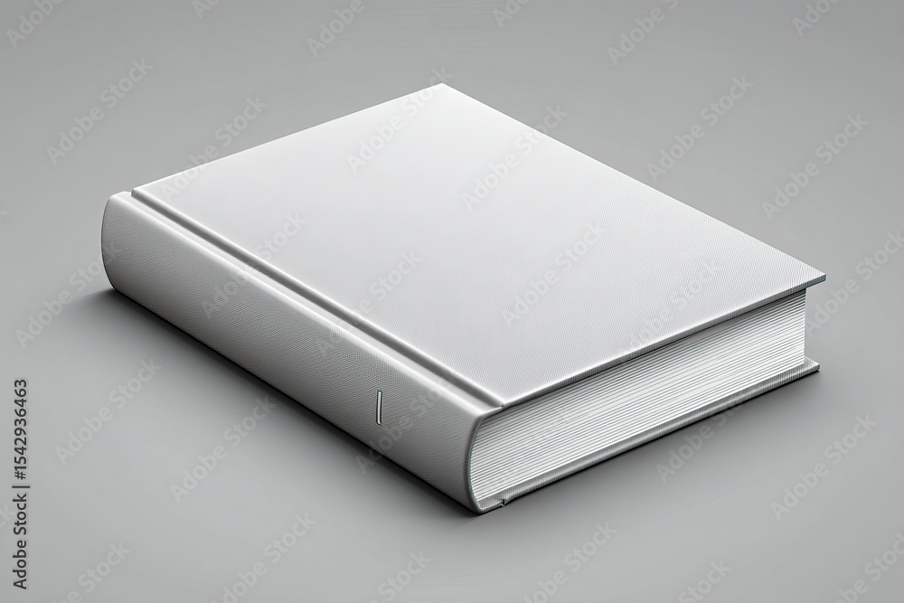 Blank book with white cover and textured pages on a light gray surface Blank book with white cover and textured pages on a light gray surface