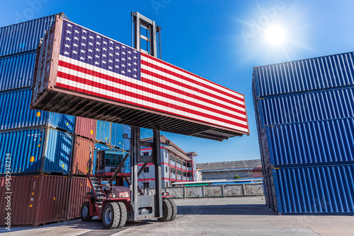 Obraz na plátně Cargo shipping import export logistic from USA products shipment concept, Contai