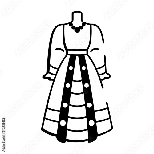 A sketchy style icon showing a russian dress outfit