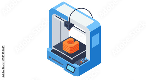 3d printing machine creating object in progress for innovative design and technology concepts vector illustration isometric
