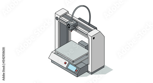 Modern three dimensional printing machine for innovative design and prototyping vector illustration isometric