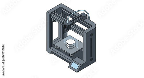 3d printing machine with model on platform for innovative prototyping and design vector illustration isometric