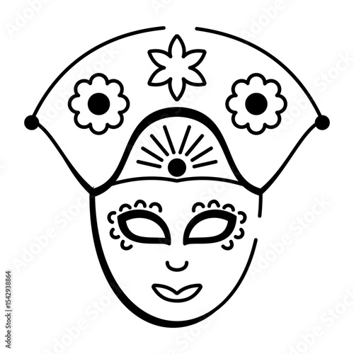 A doodle style icon of a traditional folk mask 
