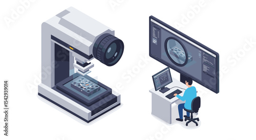 Advanced digital microscope analysis in laboratory environment for scientific innovation vector illustration isometric