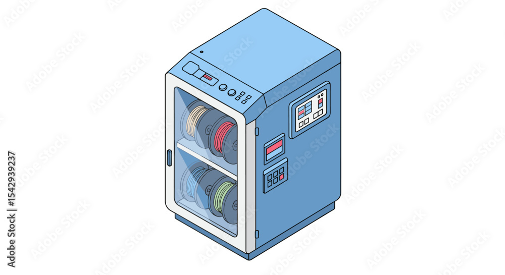 Automated filament storage cabinet for 3d printing materials vector illustration isometric Automated filament storage cabinet for 3d printing materials vector illustration isometric