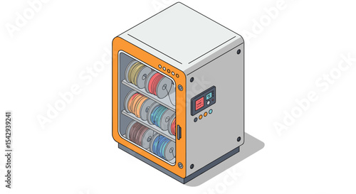 Colorful vinyl record collection in modern storage cabinet vector illustration isometric