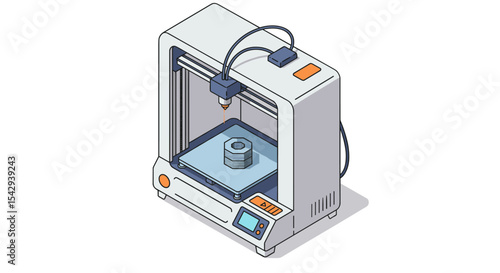 Isometric 3d printer in action for modern manufacturing and prototyping vector illustration isometric