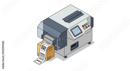 Modern barcode label printer for efficient shipping and packaging solutions vector illustration isometric