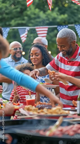 Diverse Multigenerational Family Enjoying a Backyard 4th of July BBQ. 4th of July Independence Day Concept
