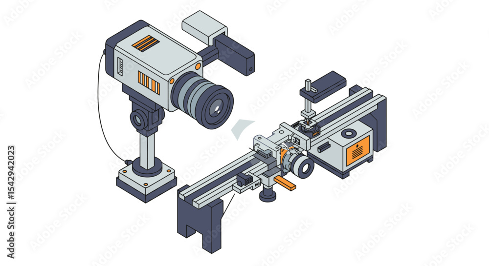 Fototapeta premium Isometric camera and equipment for precision industrial photography vector illustration isometric