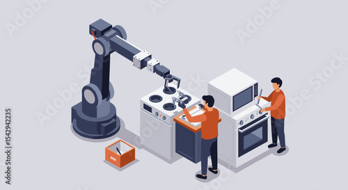 Robotics in modern kitchen automation and innovation vector illustration