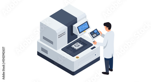 Advanced manufacturing technology with cnc machine for precision engineering and data analysis vector illustration