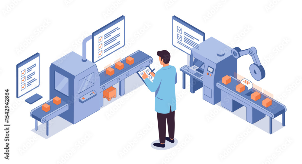 Automated quality control process in modern manufacturing facility vector illustration Automated quality control process in modern manufacturing facility vector illustration