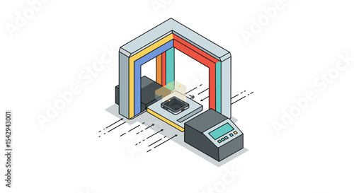 Colorful security checkpoint scanner - travel safety and security concept vector illustration