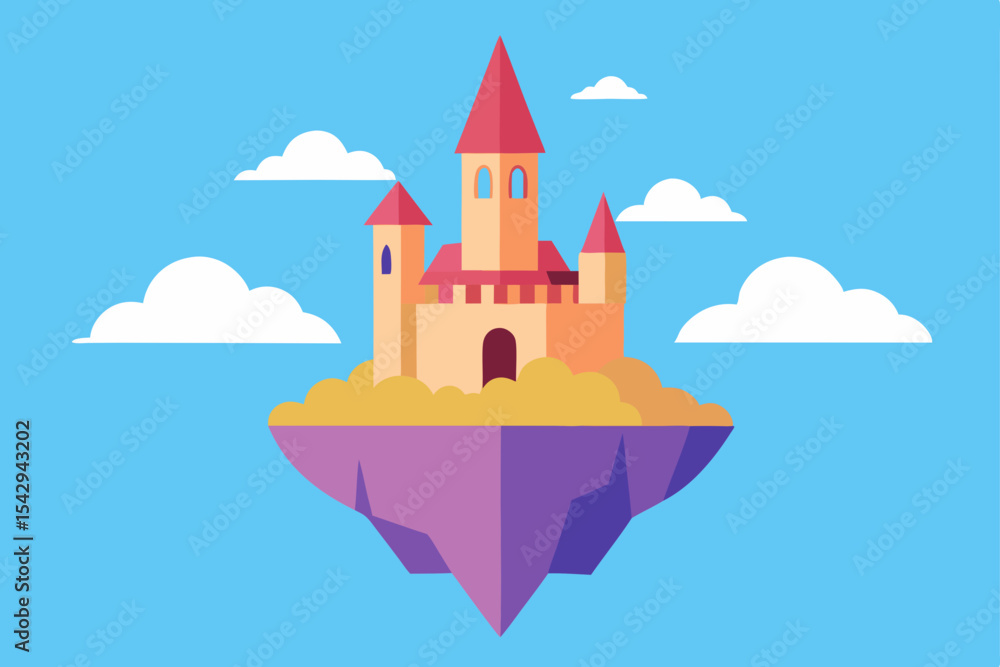 Fototapeta premium Enchanted Floating Castle A Fairytale Island Illustration