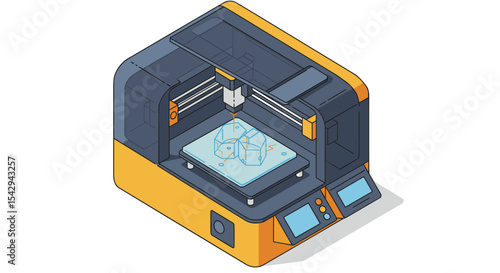 Isometric illustration of modern 3d printing machine for innovative manufacturing concepts vector illustration