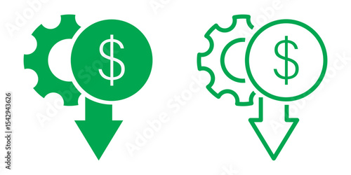 Dollar rate decrease vector line icon. Money symbol with down arrow. Lower cost icon. Financial crisis vector icon, Lower cost icon, Business lost crisis decrease vector illustration. Dollar down icon