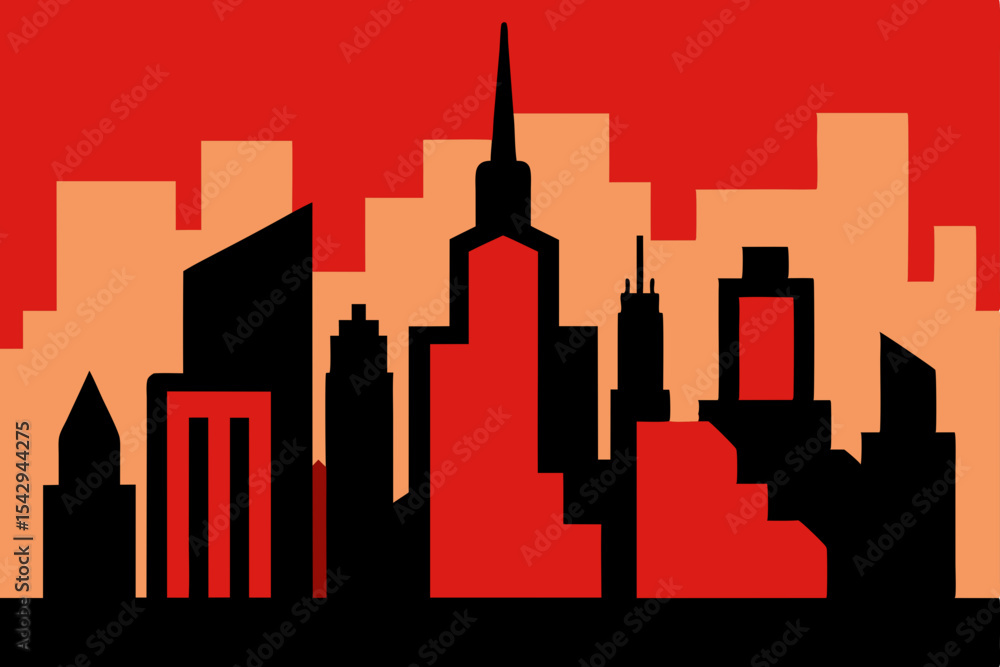 Obraz premium Red Cityscape A Bold Silhouette of Urban Architecture