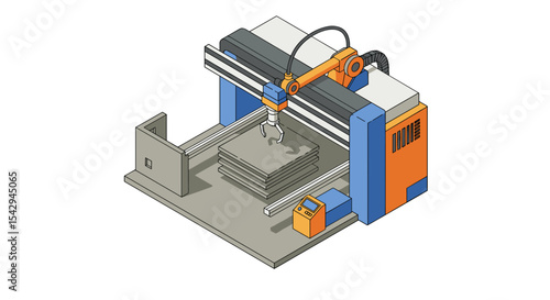 Advanced industrial robotic arm in automated manufacturing process vector illustration