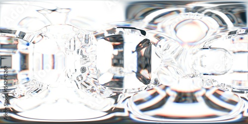 Fototapeta Naklejka Na Ścianę i Meble -  Bright 3D abstract scene of transparent crystalline forms with intense reflections and light diffusion. The clean, futuristic tunnel environment is filled with soft rainbow highlights and glassy geome