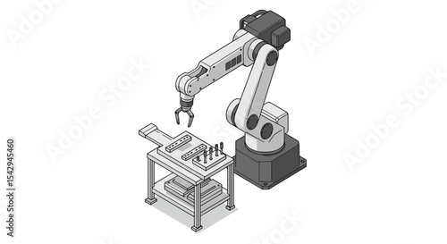 Industrial robotic arm on assembly line table for advanced automation design vector illustration