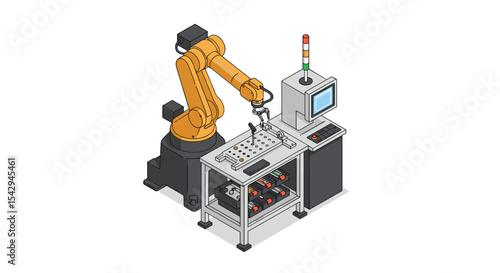 Industrial automation robotic arm in manufacturing process vector illustration