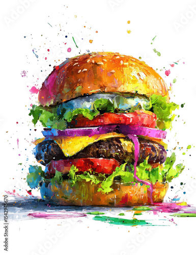 Colorful Burger Art Illustration