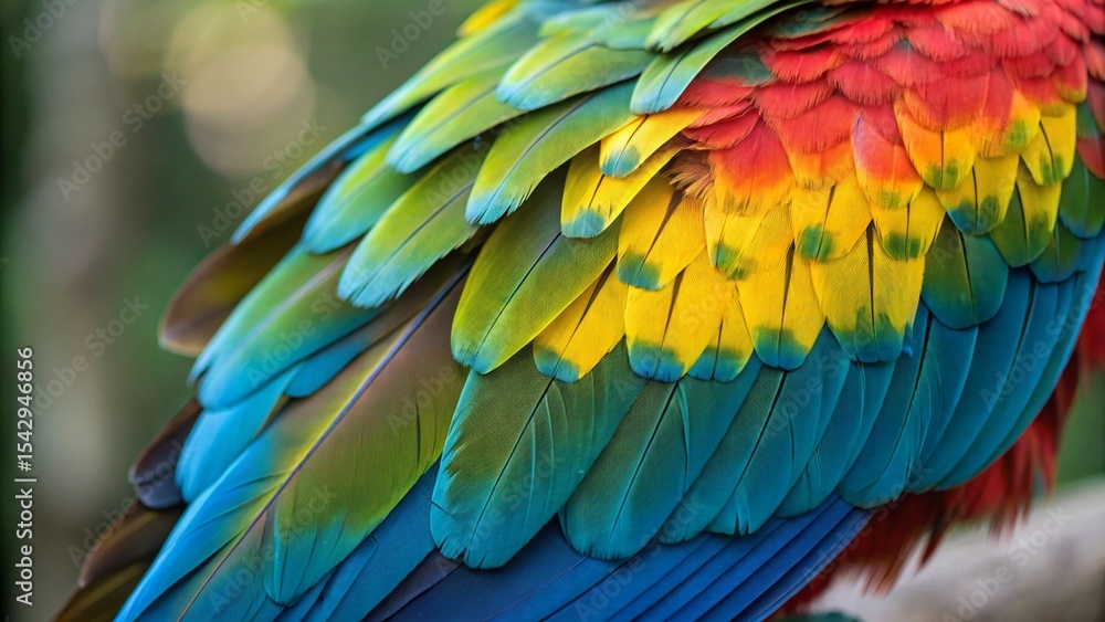 Obraz premium Close-Up of Vibrant Rainbow Parrot Feathers – Exotic Colorful Bird Texture Background