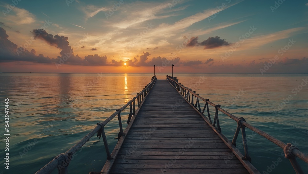 Sunset Serenity: A Wooden Boardwalk Leading to the Horizon Sunset Serenity: A Wooden Boardwalk Leading to the Horizon