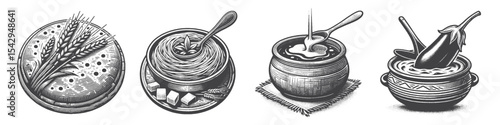 Vintage Hand-Drawn Arabic Food Collection Illustration, Middle Eastern Cuisine Engraved Style Vector for T-Shirts and Culinary Themes Design