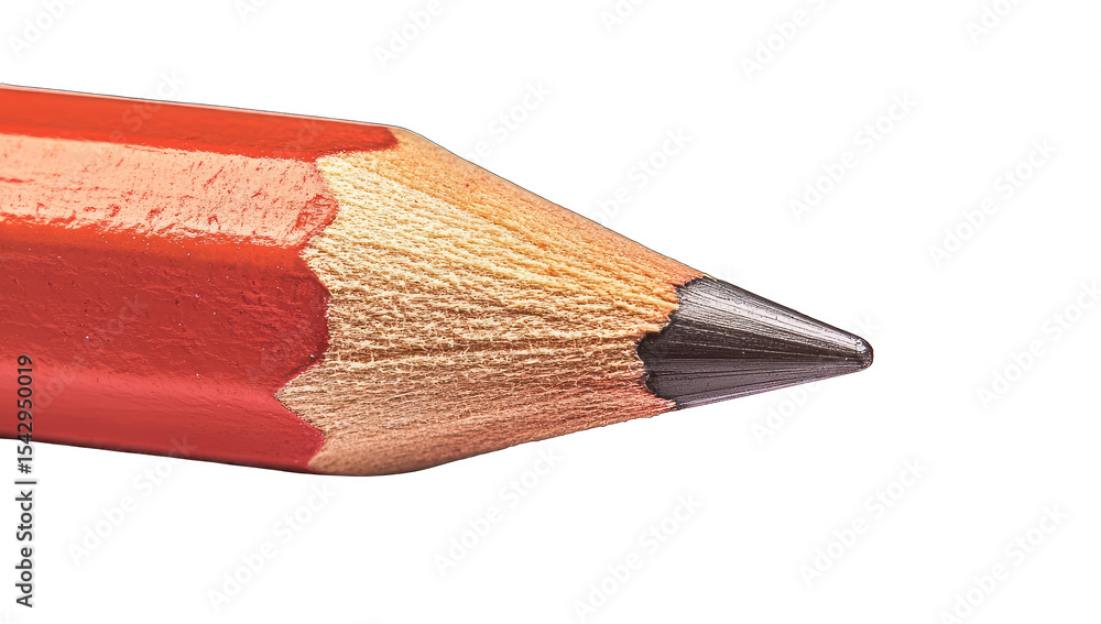 Fototapeta premium Close-up of a red pencil tip, showing the wood and graphite