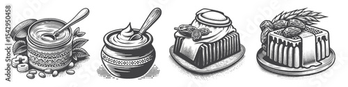 Vintage Hand-Drawn Food From Dates Collection Illustration, Middle Eastern Dessert Engraved Style Vector for T-Shirts and Culinary Themes Design